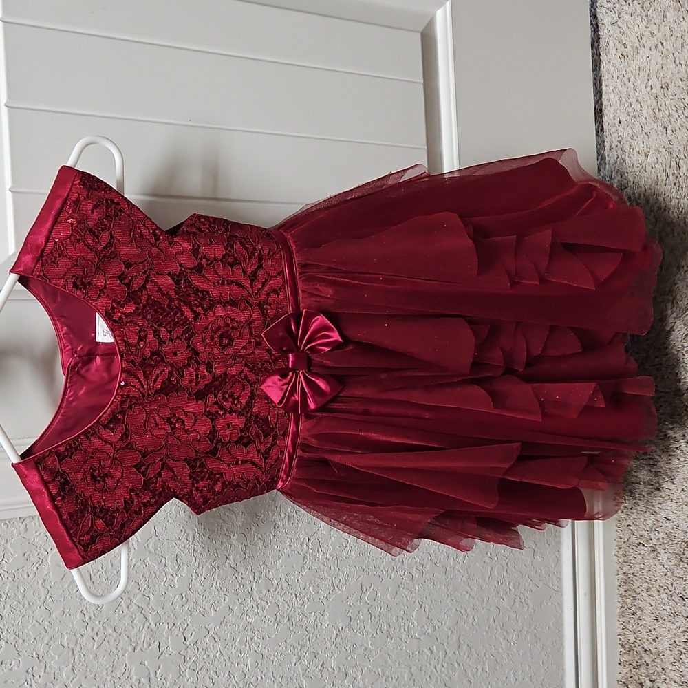 Jona Michelle Burgundy Lace and Tulle Kids Dress